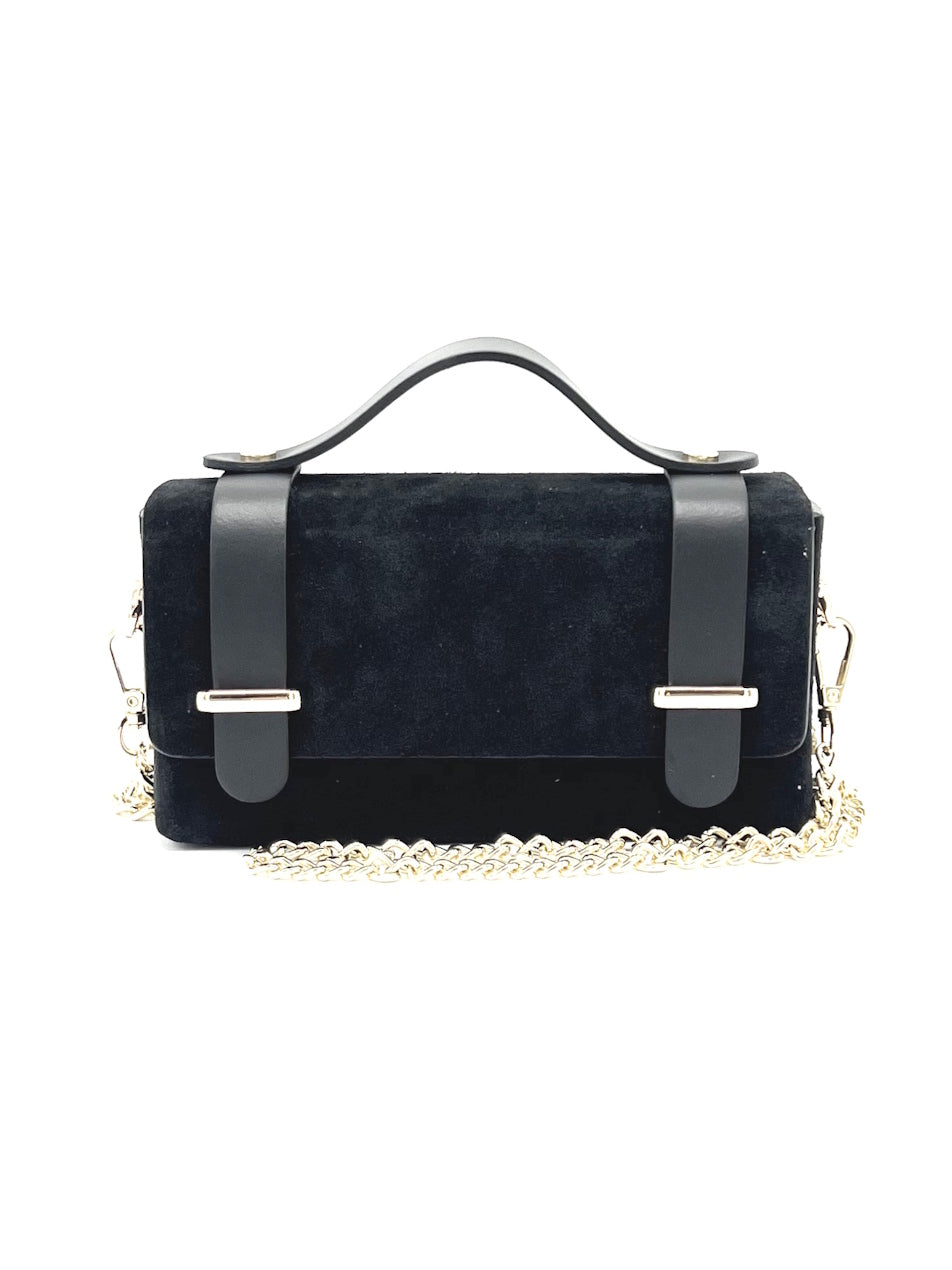 Suede leather mini clutch bag with chain, Made in Italy, art. 112629