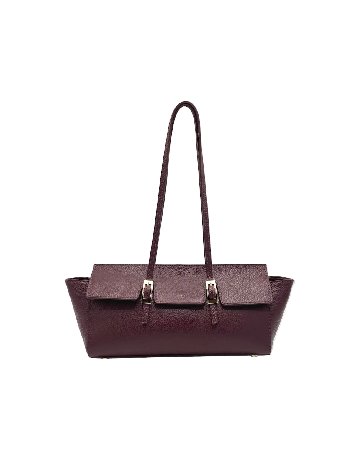 Women's Genuine Leather East-West Tote Bag with Double Buckle Detail, Made in Italy, art. 112791