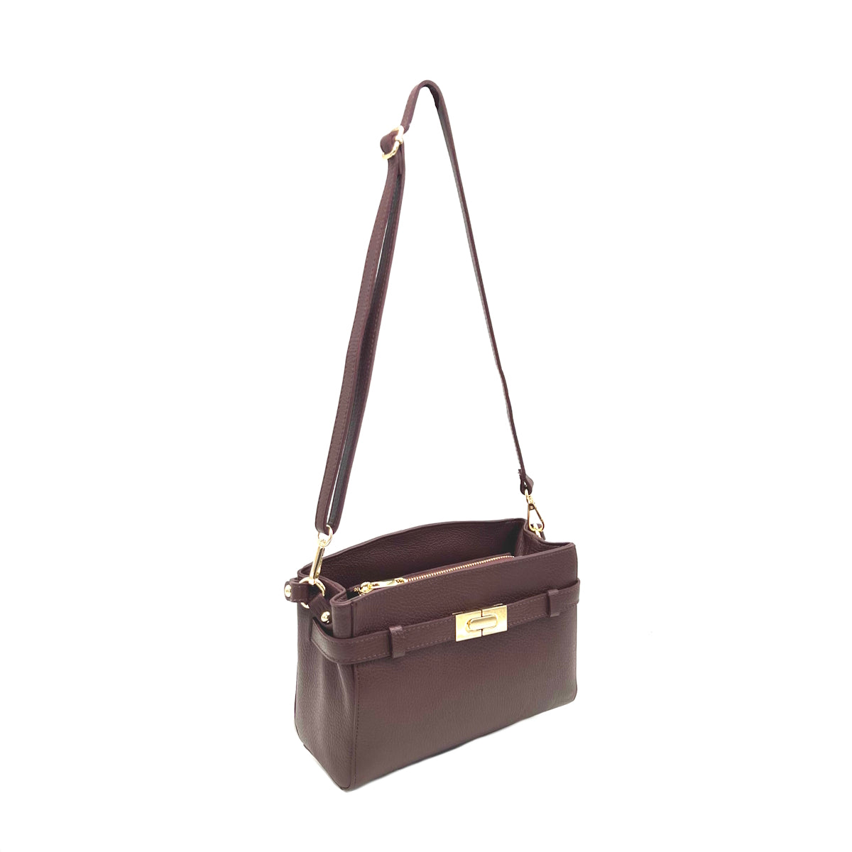 Genuine leather handbag with crossbody strap, Made in Italy, art. 112661