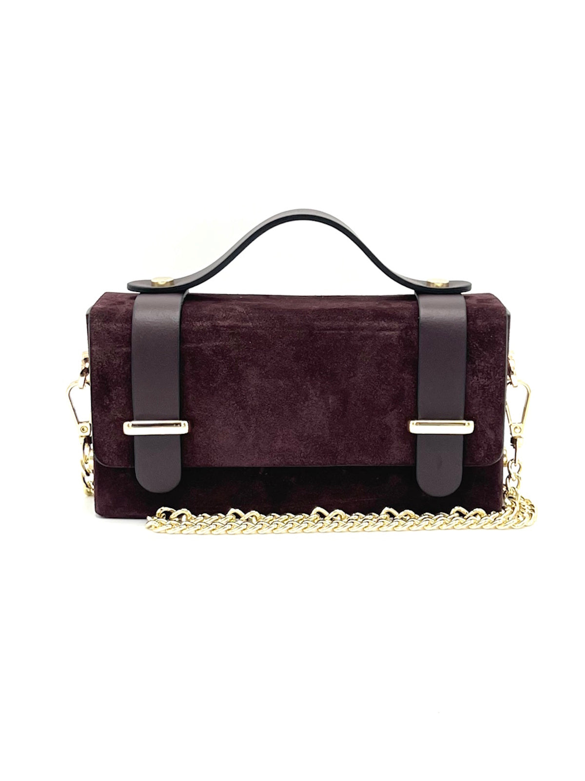 Suede leather mini clutch bag with chain, Made in Italy, art. 112629