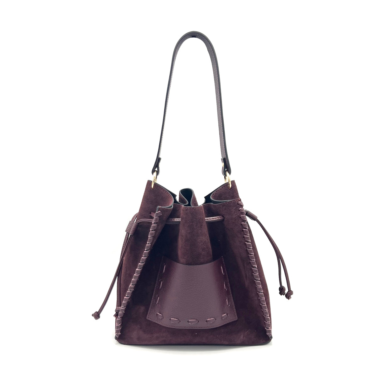 Suede leather bucket bag with crossbody strap, Made in Italy, art. 112659