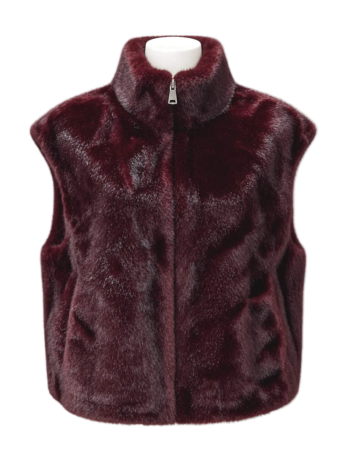Plush Faux Fur High-Neck Zip-Up Vest, Fall/Winter, Art. XY-02.532