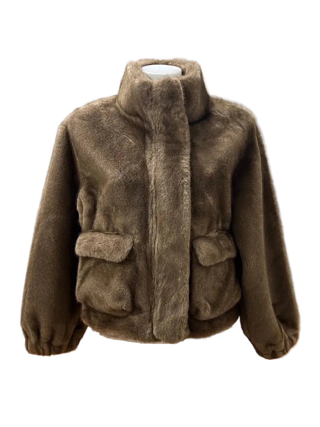 Plush Faux Fur High-Neck Zip-Up Jacket, Fall/Winter, Art. XY-18.532