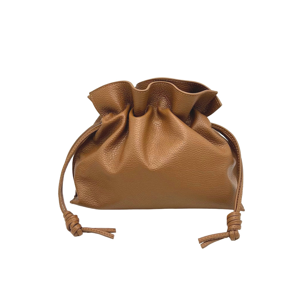 Genuine leather drawstring pouch with crossbody strap, Made in Italy, art. 112667