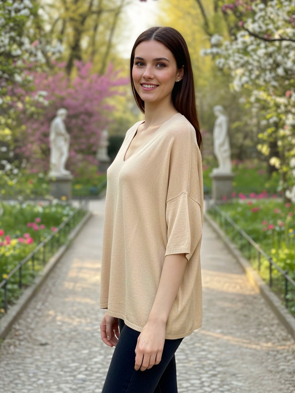 Spring/Summer,  Modal Blend Relaxed Fit V-Neck Short Sleeve Knit, Made in Italy, art. 12731