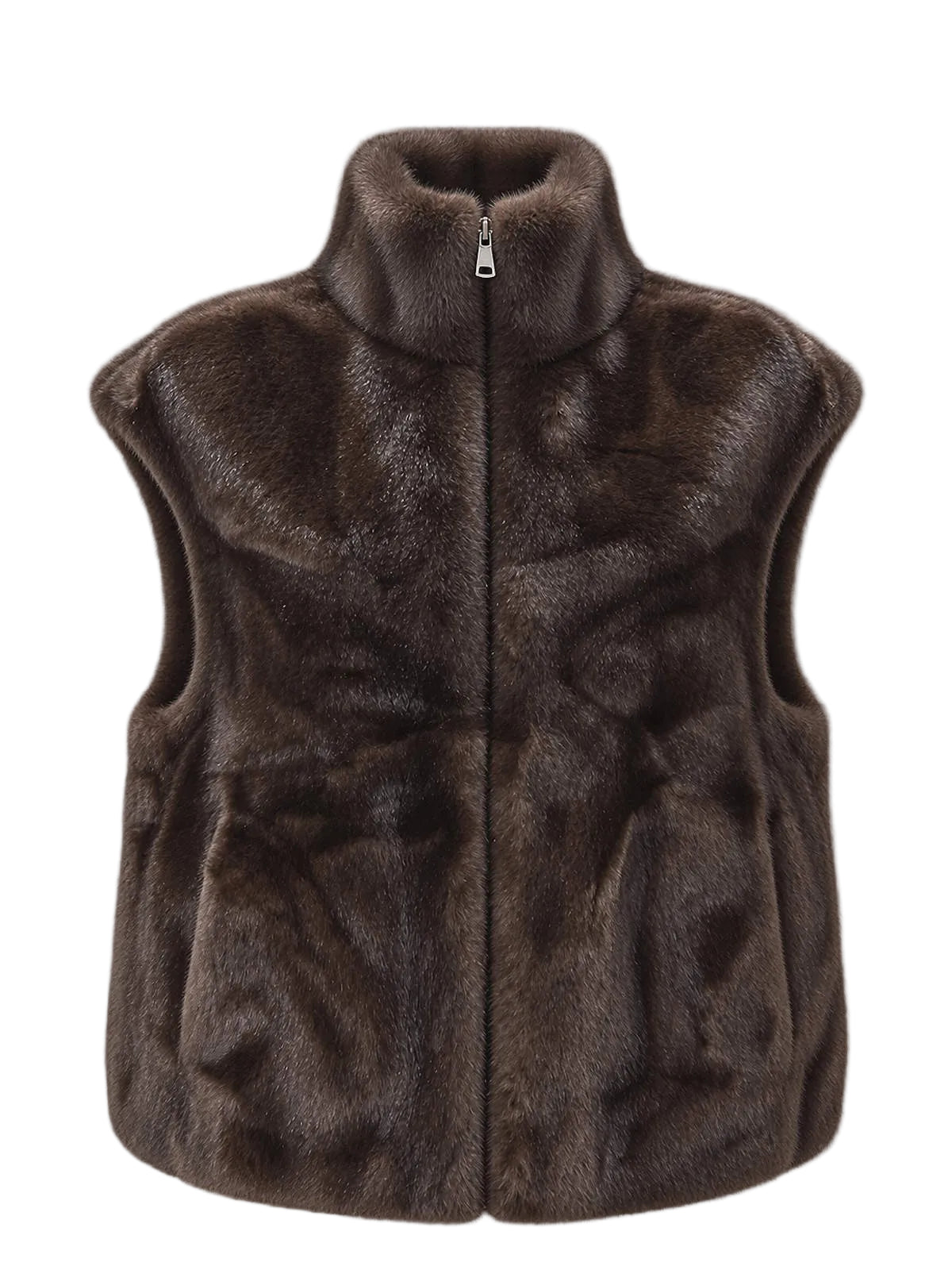Plush Faux Fur High-Neck Zip-Up Vest, Fall/Winter, Art. XY-02.532