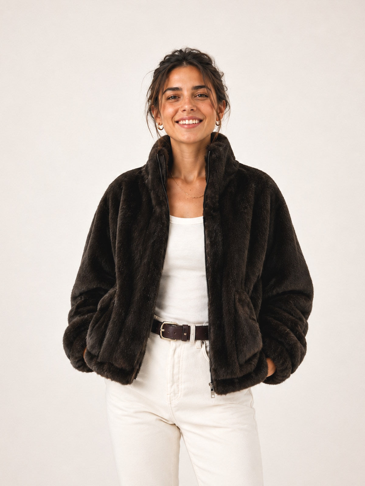 Plush Faux Fur High-Neck Zip-Up Jacket, Fall/Winter, Art. XY-18.532