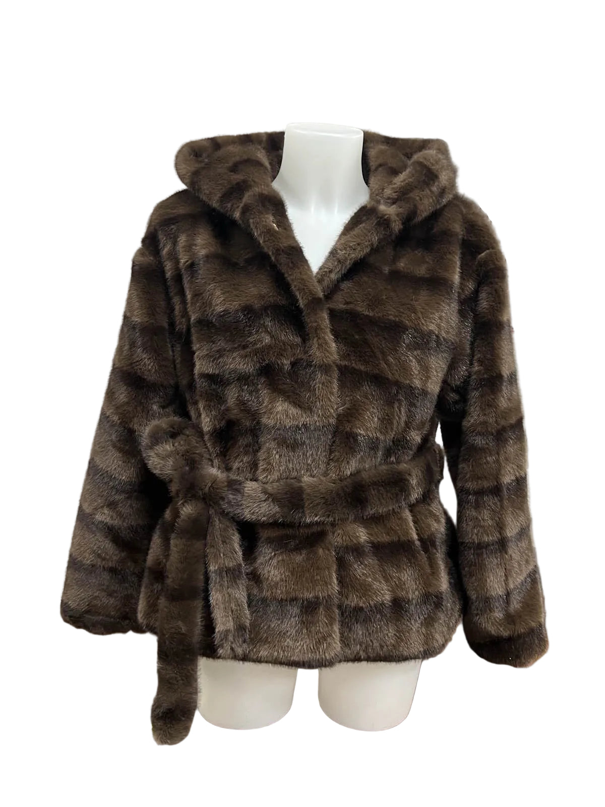 Plush Faux Fur Hooded Belted Jacket, Fall/Winter, Art. XY-17.532