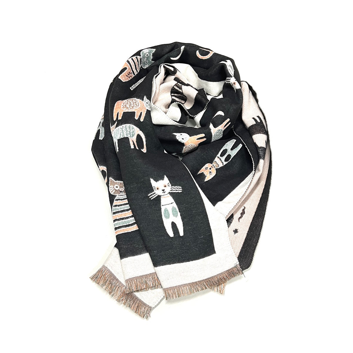 Christmas Gift | Soft Winter Scarf with Cute Cat Pattern & Cashmere-Like Feel, art. 253007