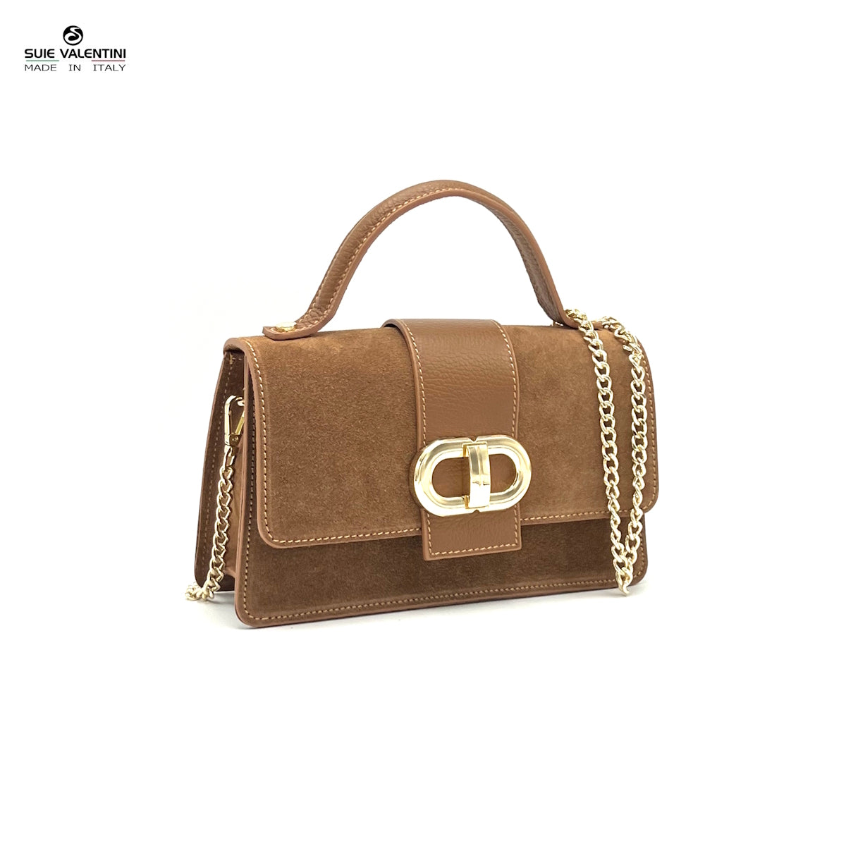 Suede leather clutch bag with chain, Made in Italy, art. 112633