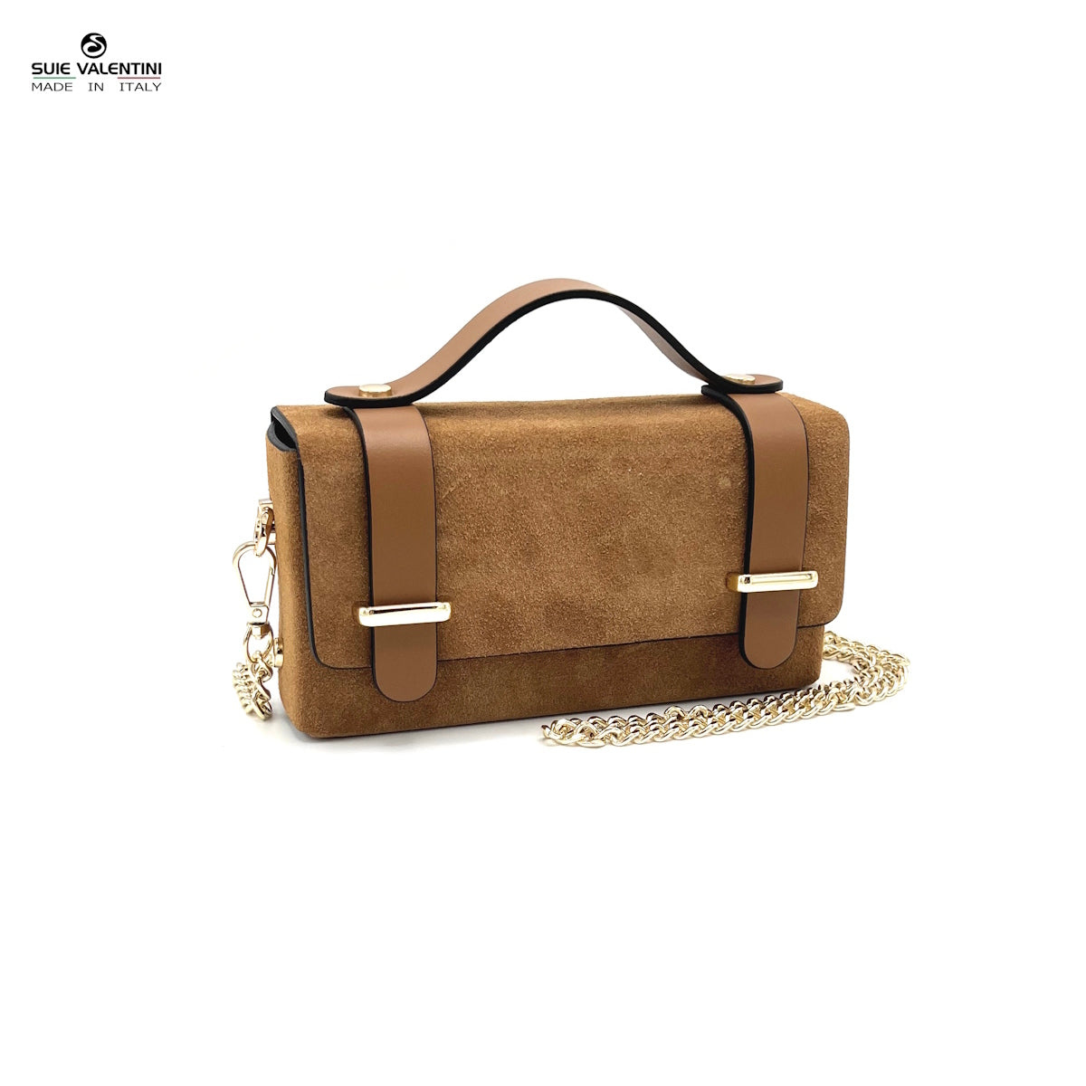 Suede leather mini clutch bag with chain, Made in Italy, art. 112629