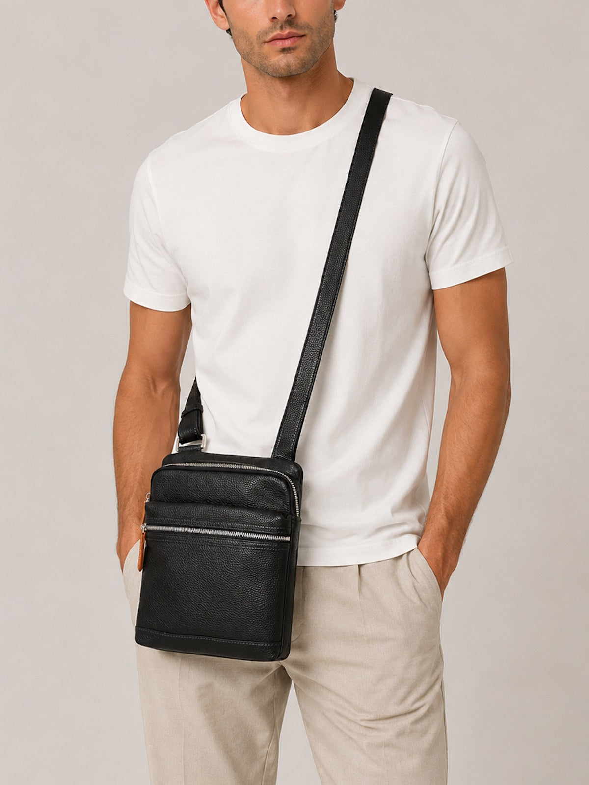 Genuine leather shoulder bag, for men, art. DO4802