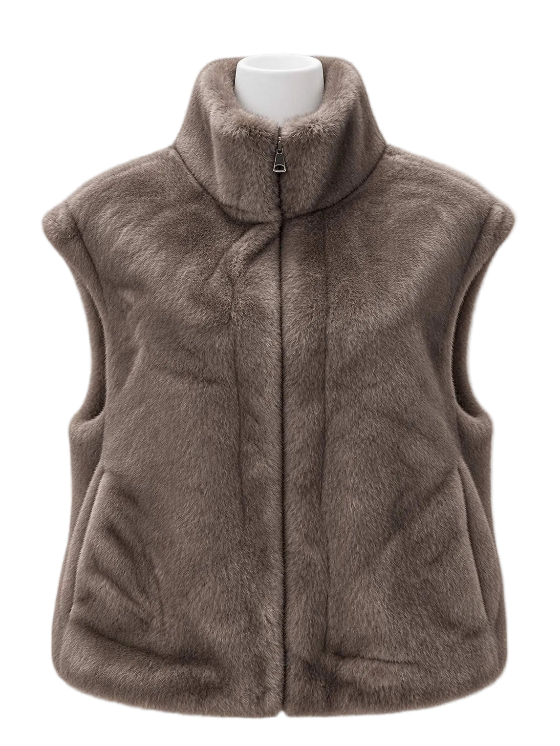 Plush Faux Fur High-Neck Zip-Up Vest, Fall/Winter, Art. XY-02.532