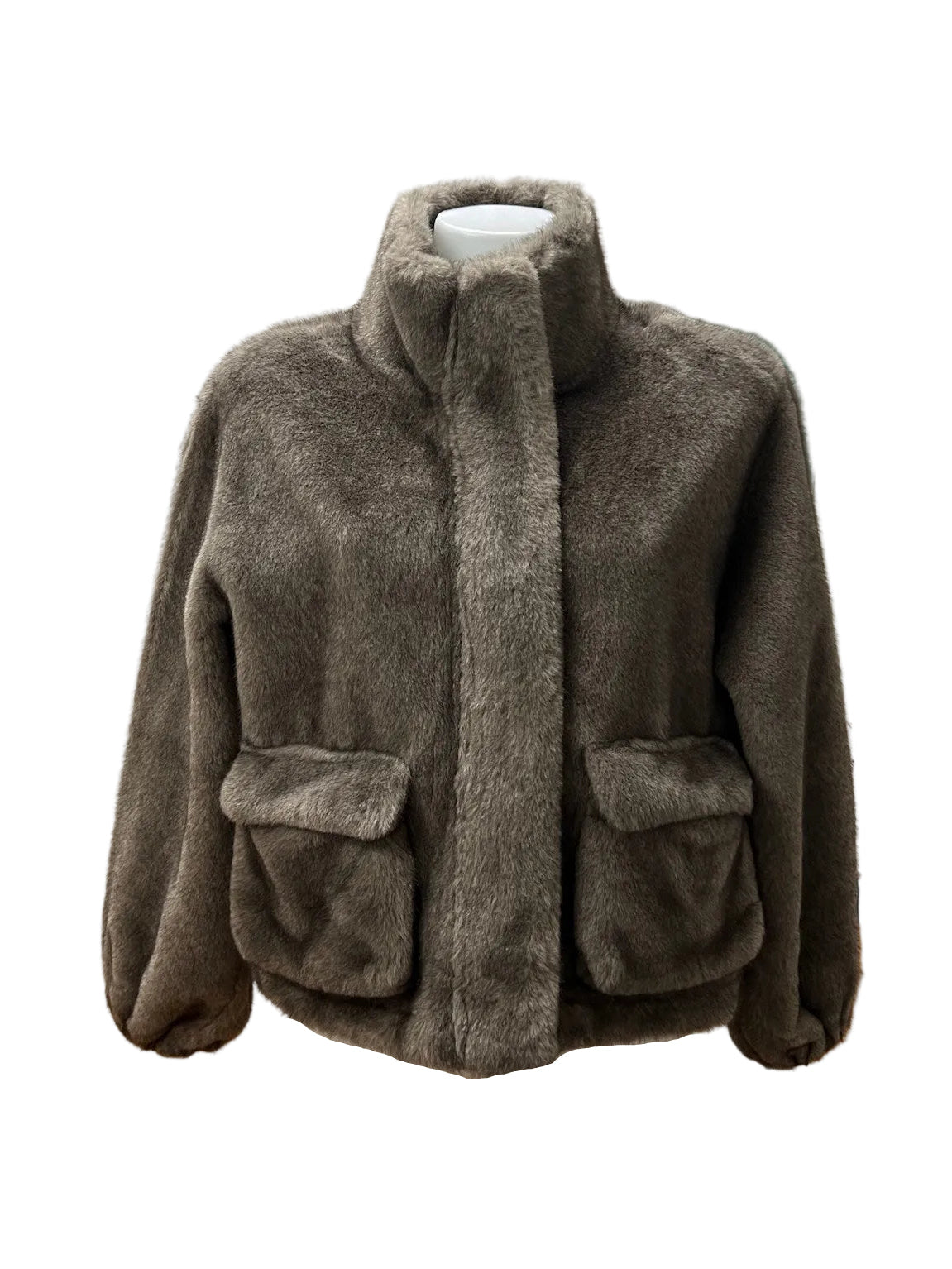 Plush Faux Fur High-Neck Zip-Up Jacket, Fall/Winter, Art. XY-18.532