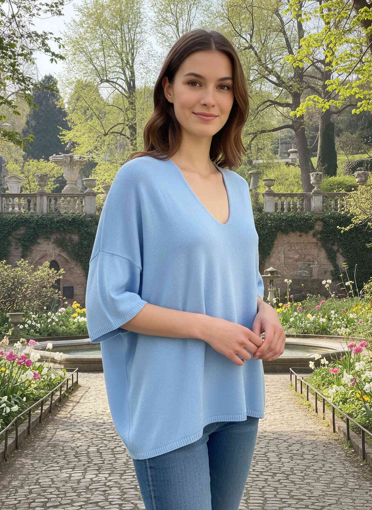 Spring/Summer,  Modal Blend Relaxed Fit V-Neck Short Sleeve Knit, Made in Italy, art. 12731
