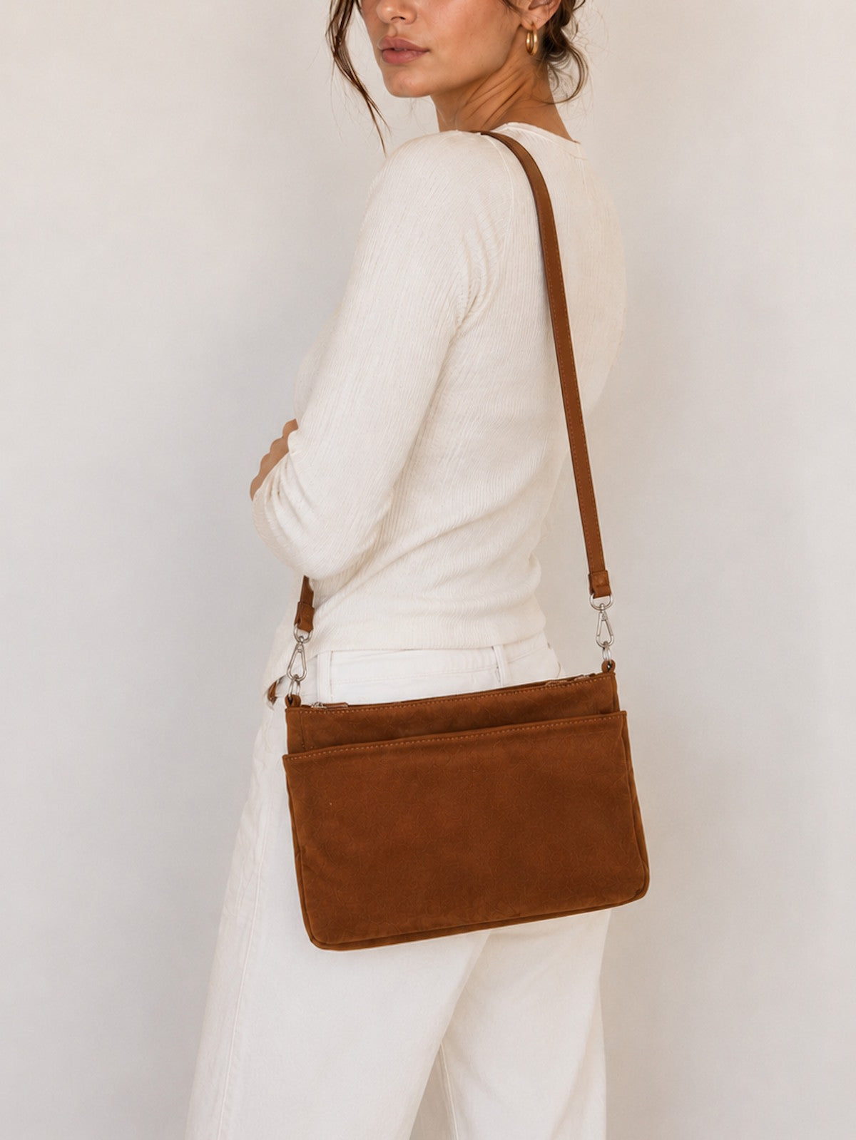 Triple Compartment Suede Crossbody Bag, Made in Italy, art. 112772