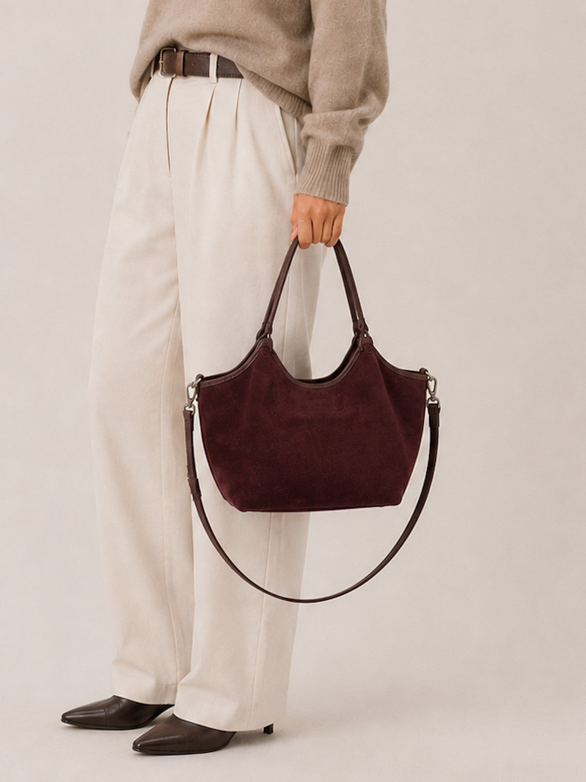 Genuine Leather & Suede Tote Bag with Crossbody Strap, Made in Italy, art. 112776