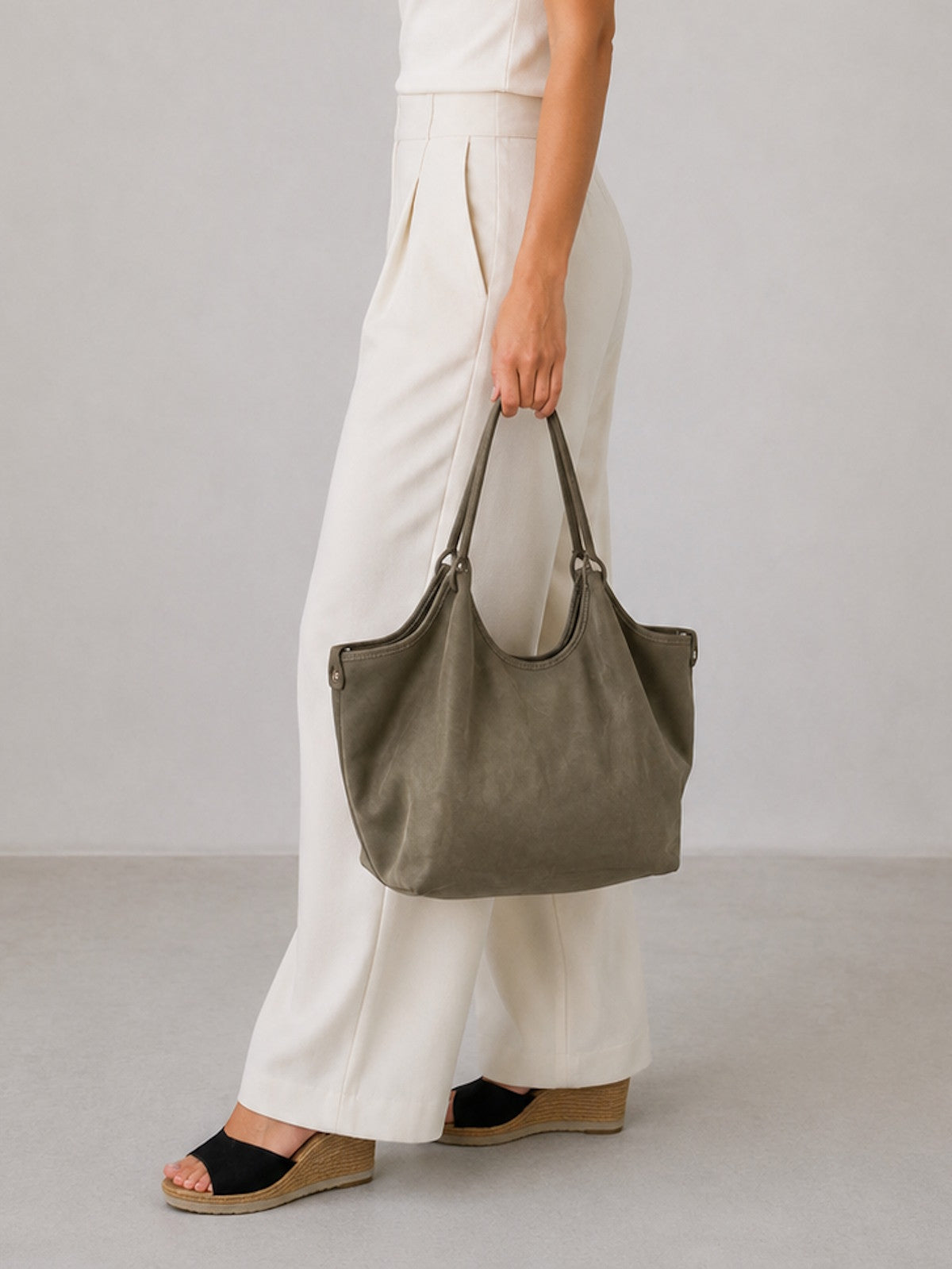 Genuine Leather & Suede Tote Bag with Crossbody Strap, Made in Italy, art. 112777