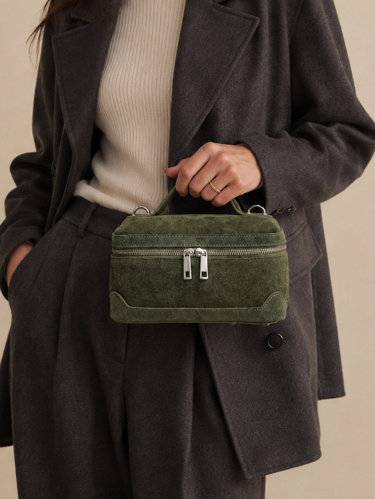 Suede Top Handle Crossbody Bag, Made in Italy, art. 112785