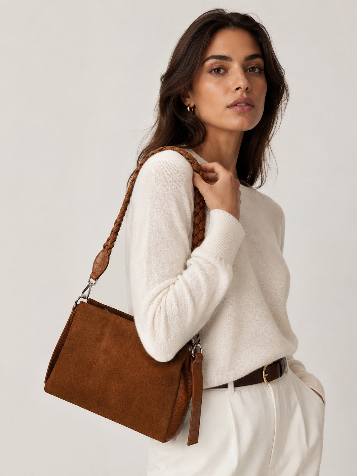 Suede and Genuine Leather Shoulder Bag, Made in Italy, art. 112768
