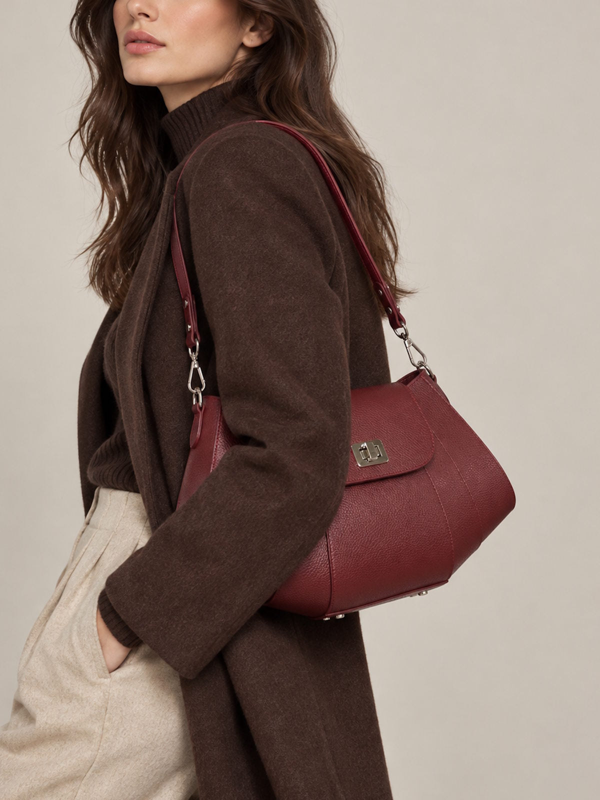 Women’s Genuine Leather Shoulder Bag with Detachable Strap, Made in Italy, art. 112793