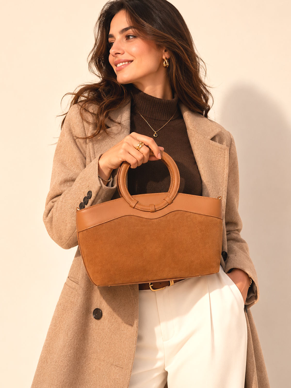 Borsa a mano in pelle scamosciata con tracolla, Made in Italy, art. 112653