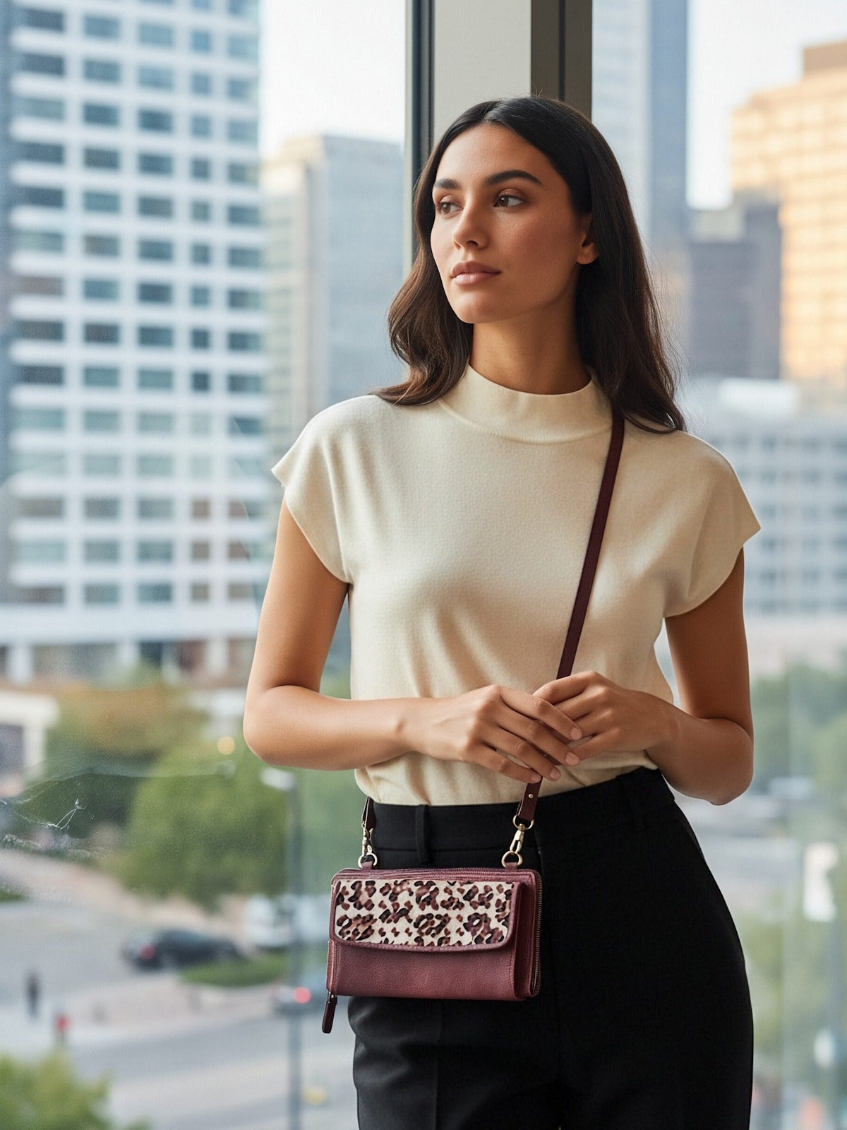 Washed Leather and Calf Hair Crossbody Bag, art. LE056
