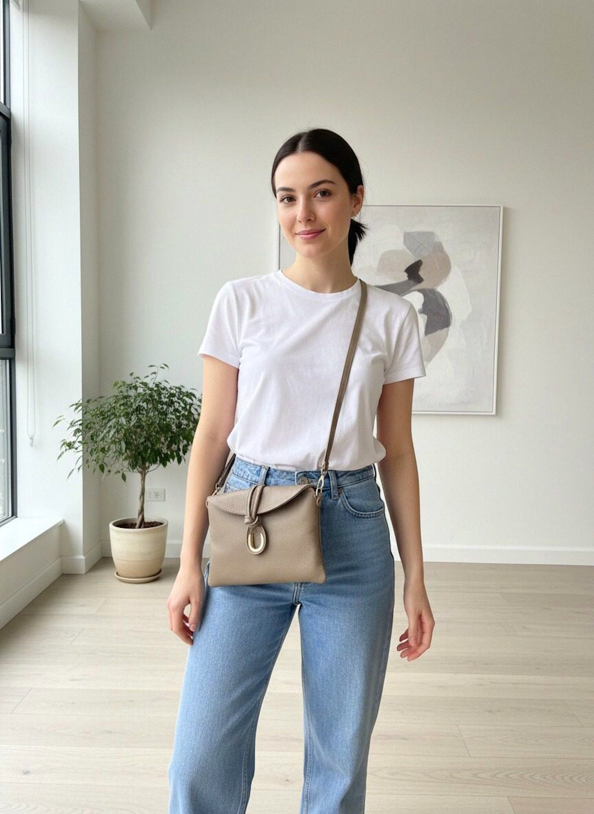 Genuine leather handbag with crossbody strap, Made in Italy, art. 112678