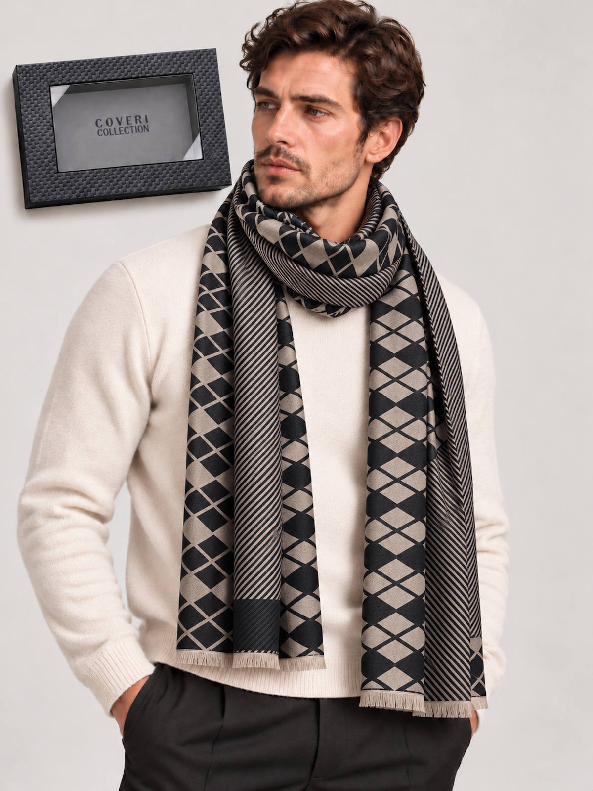 Christmas Gift for Him | Men's Geo Jacquard Scarf with Silky Sheen, Art. 261565