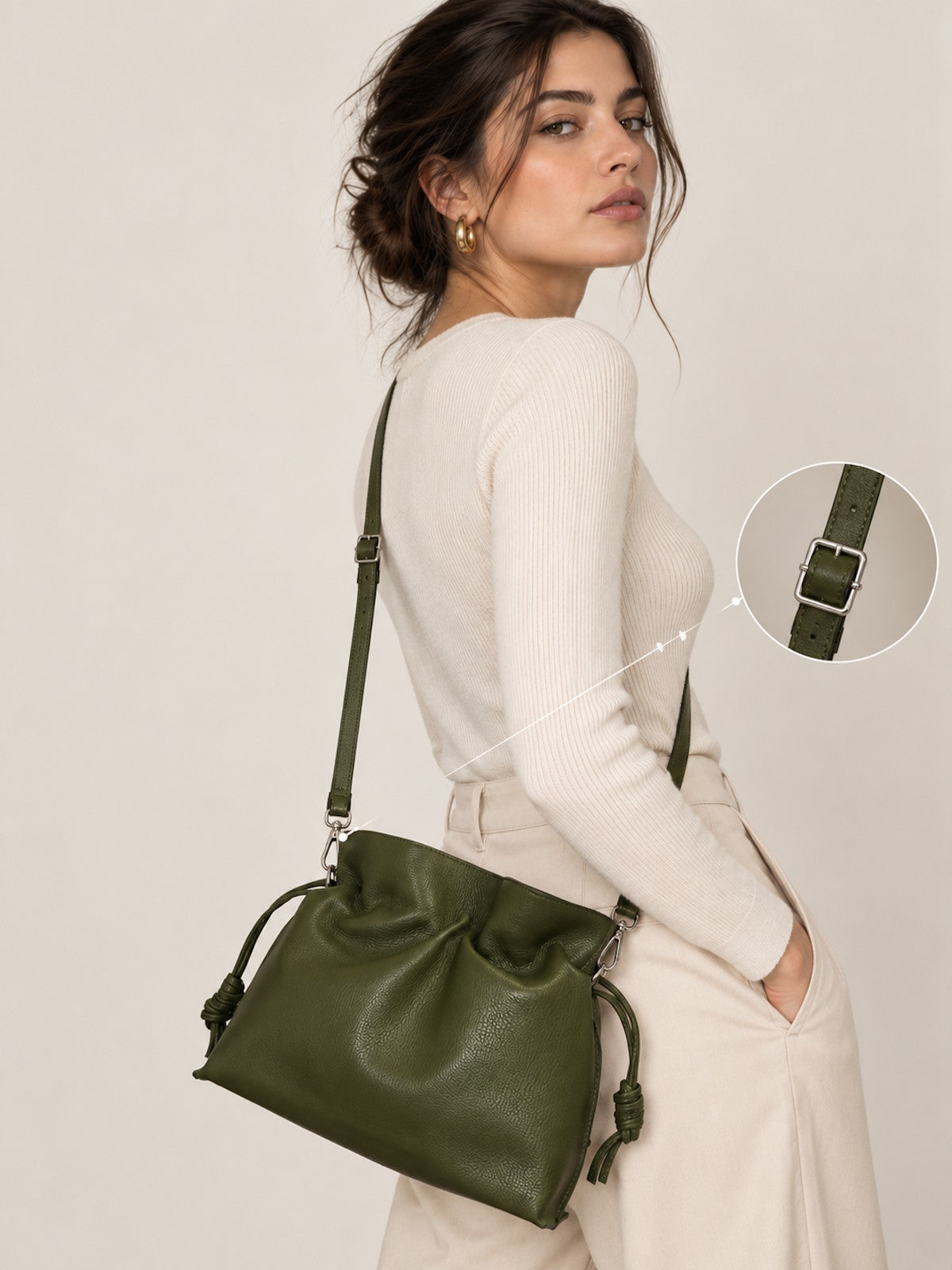 Genuine Leather Drawstring Pouch – Hand Carry & Crossbody Bag, Made in Italy, art. 112790