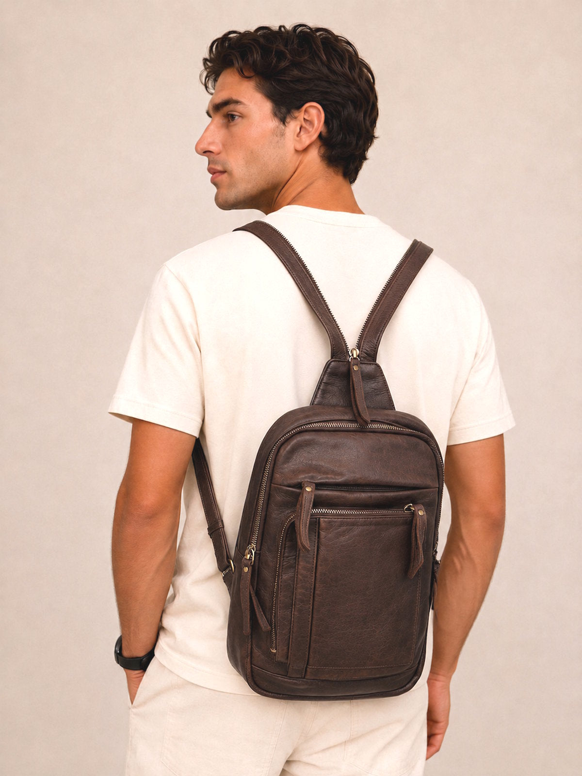 Men's Genuine Leather Convertible Backpack Crossbody Bag, art. 2020