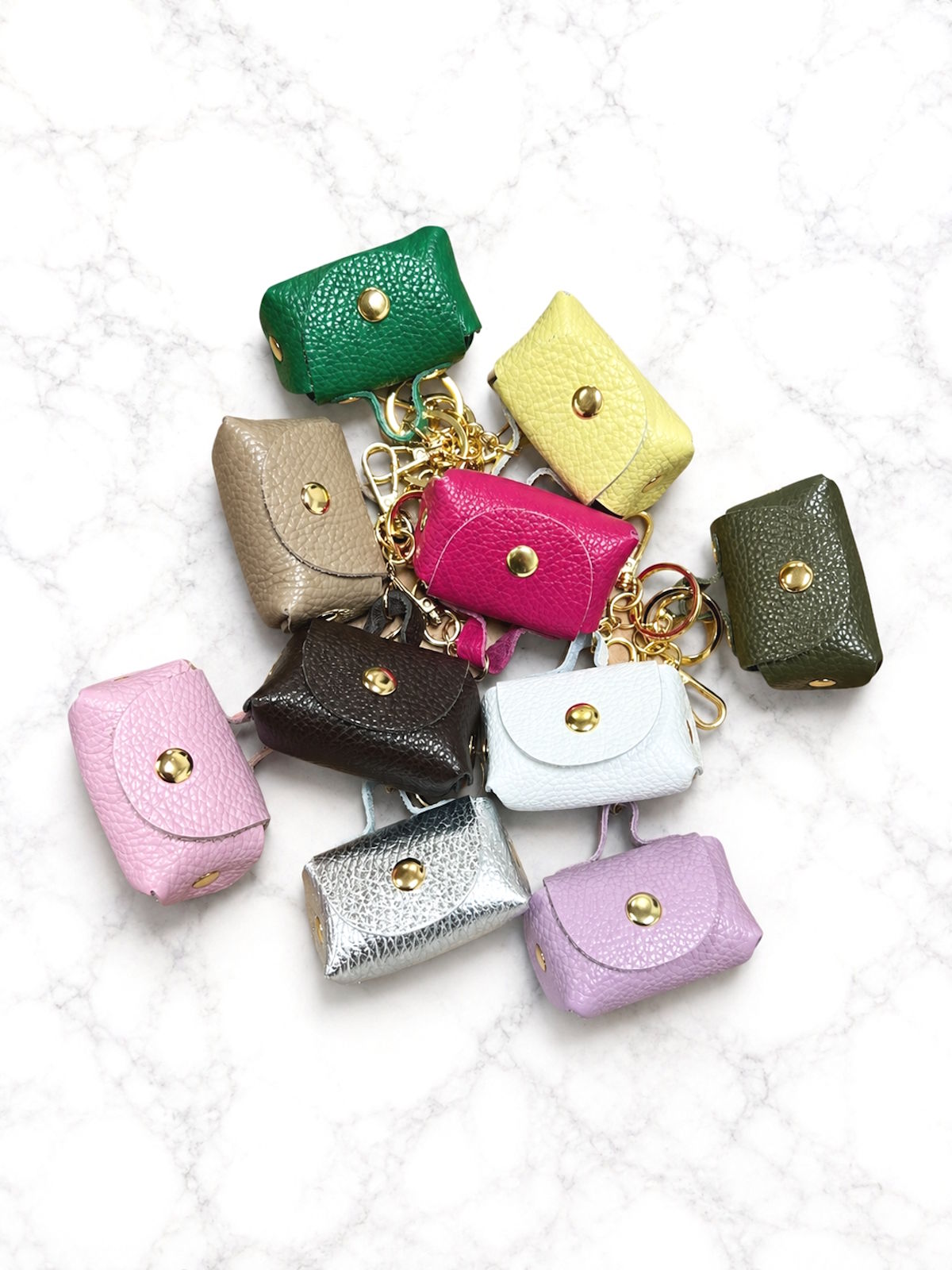 Set of 5, Detachable Genuine Leather Mini Coin Purse Keychain, art. PO07