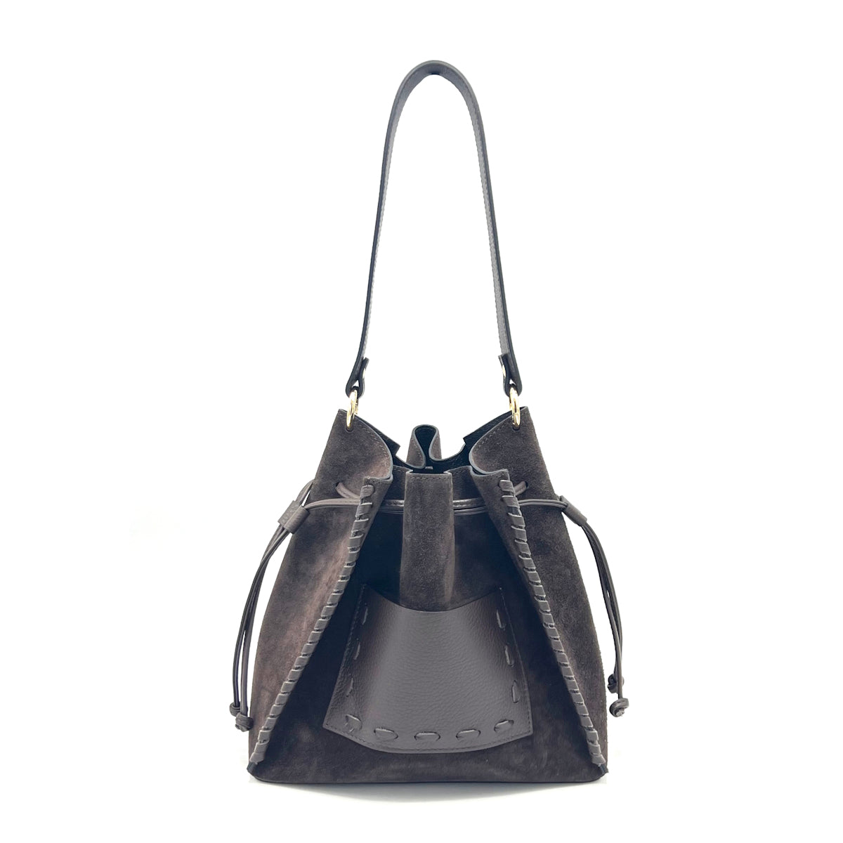 Suede leather bucket bag with crossbody strap, Made in Italy, art. 112659