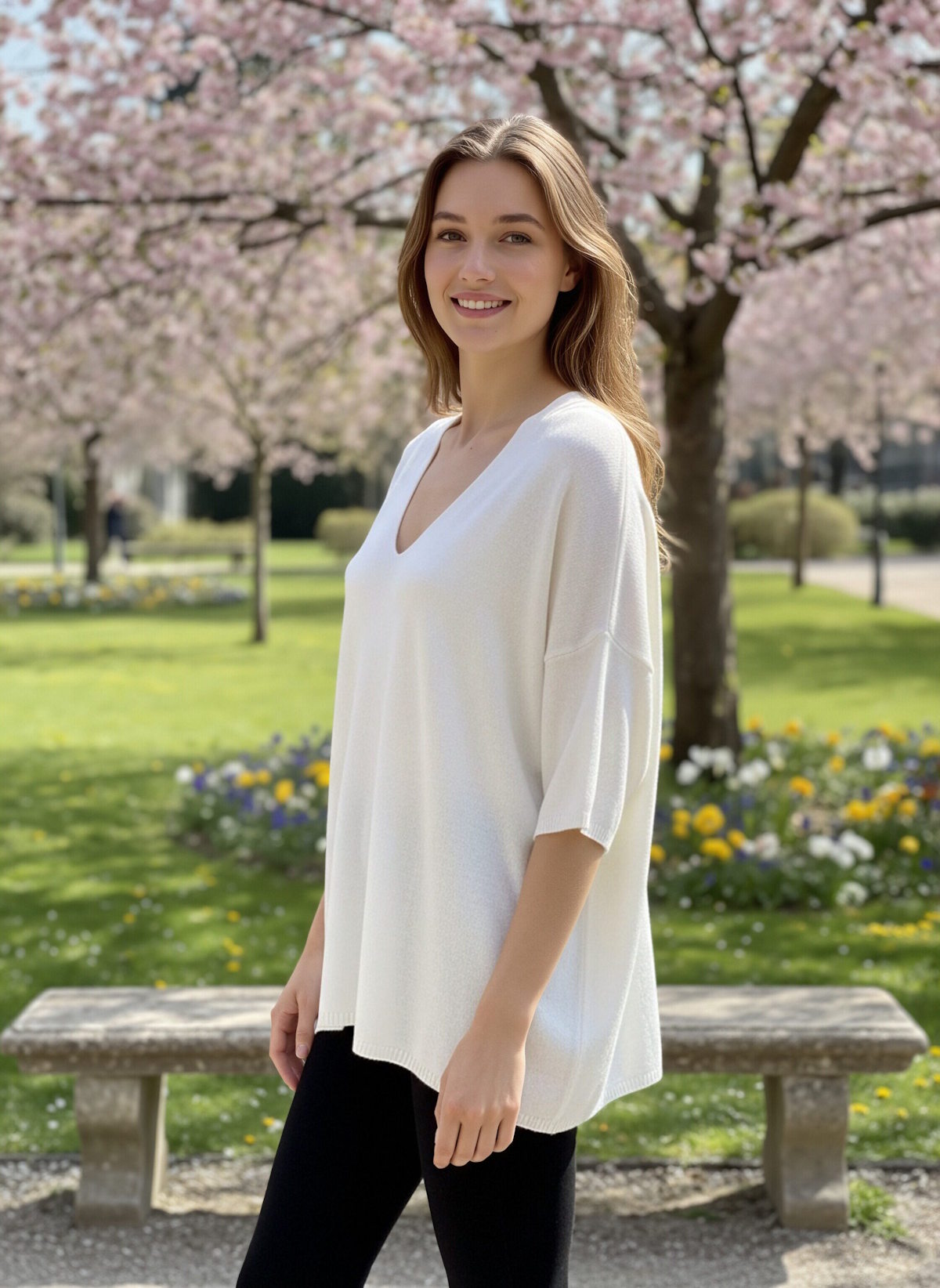 Spring/Summer,  Modal Blend Relaxed Fit V-Neck Short Sleeve Knit, Made in Italy, art. 12731