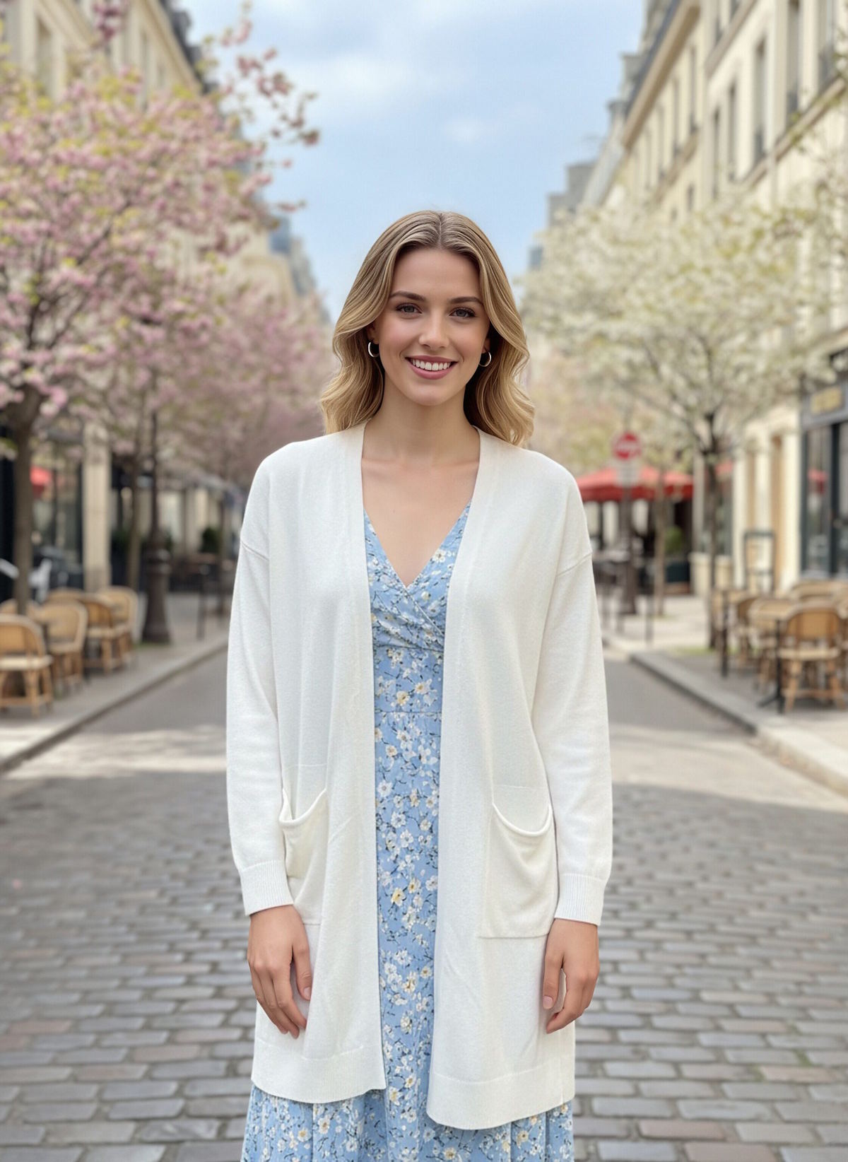 Spring/Summer, Modal Blend Relaxed Fit Long Open Front Cardigan, Made in Italy, art. 12725