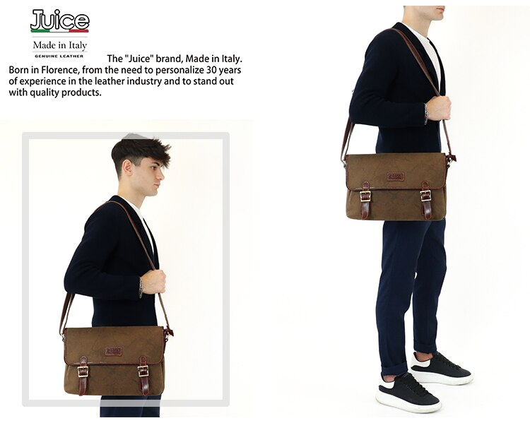 Canvas material and genuine leather shoulder bag for men, Made in Italy art. 112249