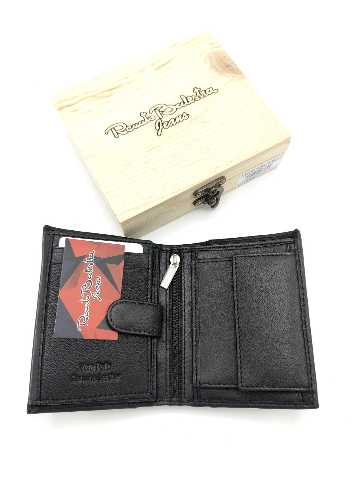 Portafoglio in vera pelle per Uomo, Brand Renato Balestra Jeans, con scatola in legno, art.  PDK163-65.425
