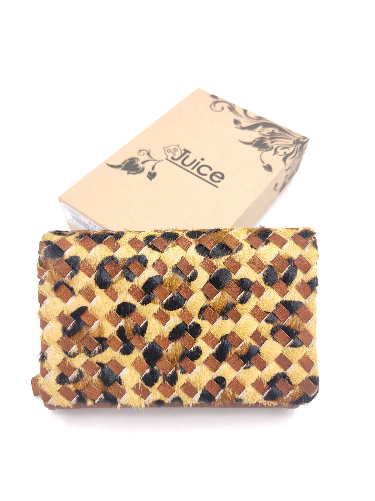 Washed leather and calf hair wallet art. LE1034.422