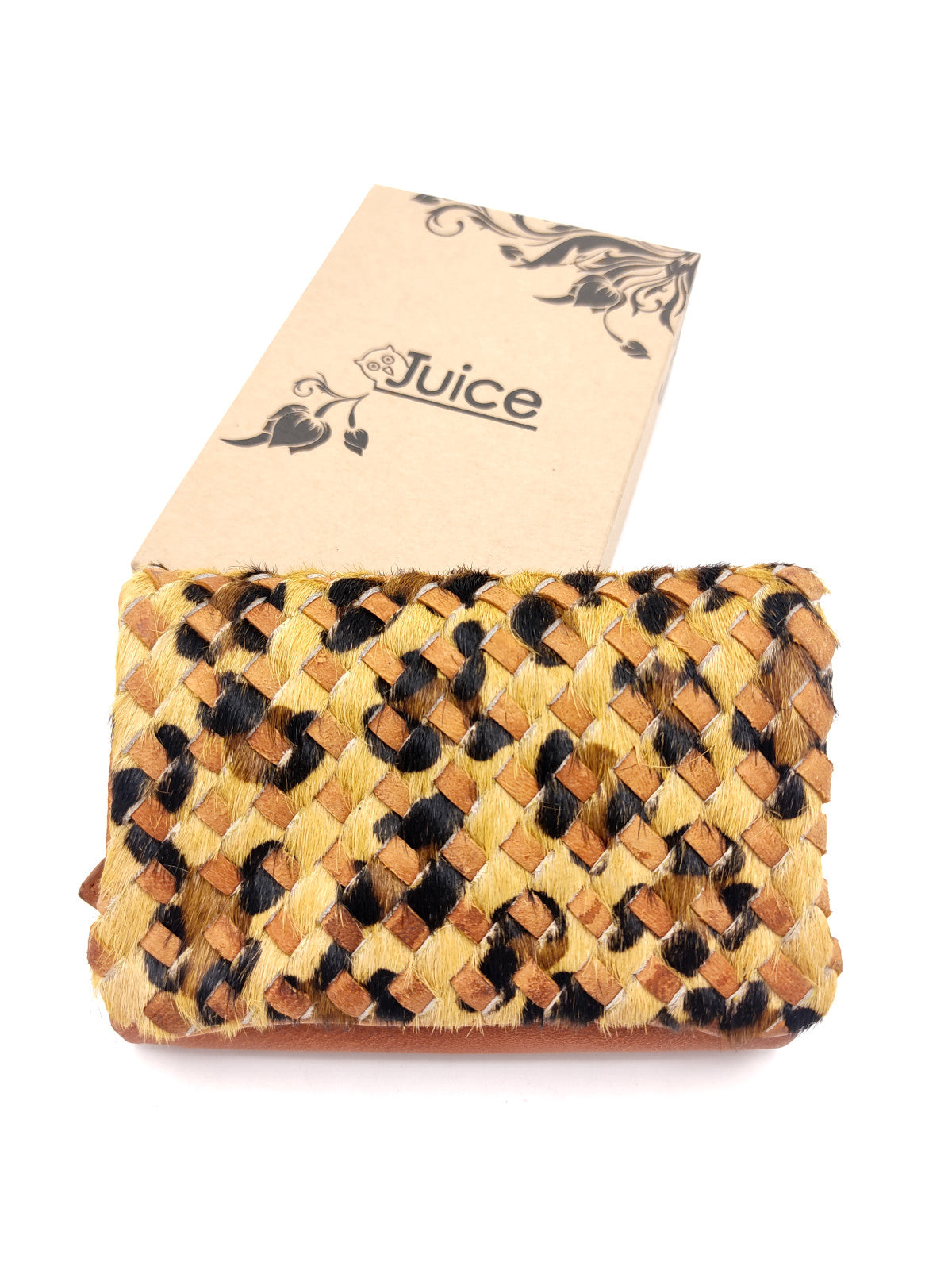 Washed leather and calf hair wallet art. LE1034.422