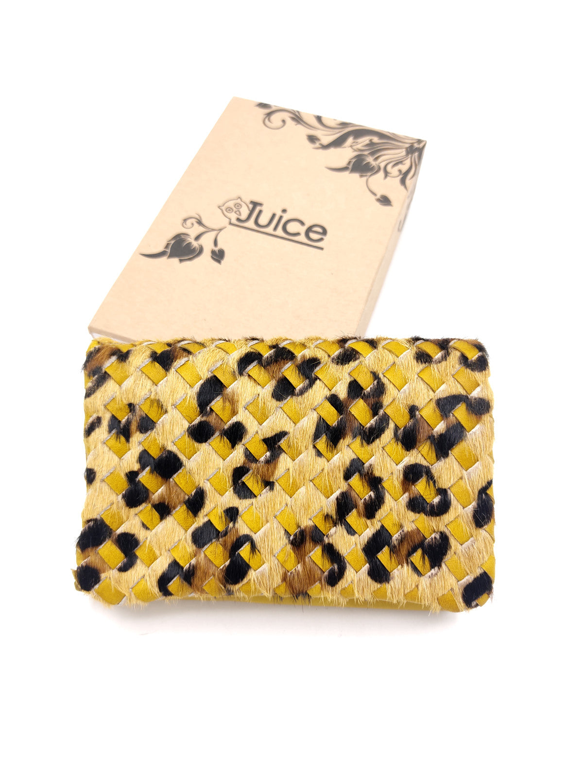 Washed leather and calf hair wallet art. LE1034.422