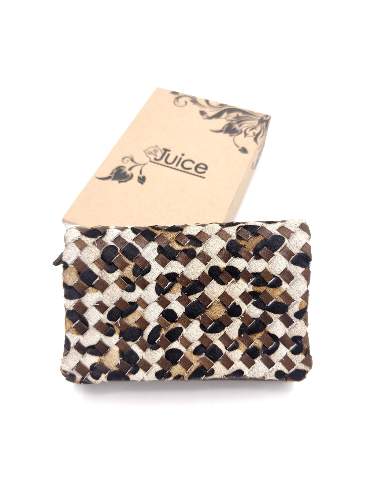 Washed leather and calf hair wallet art. LE1034.422