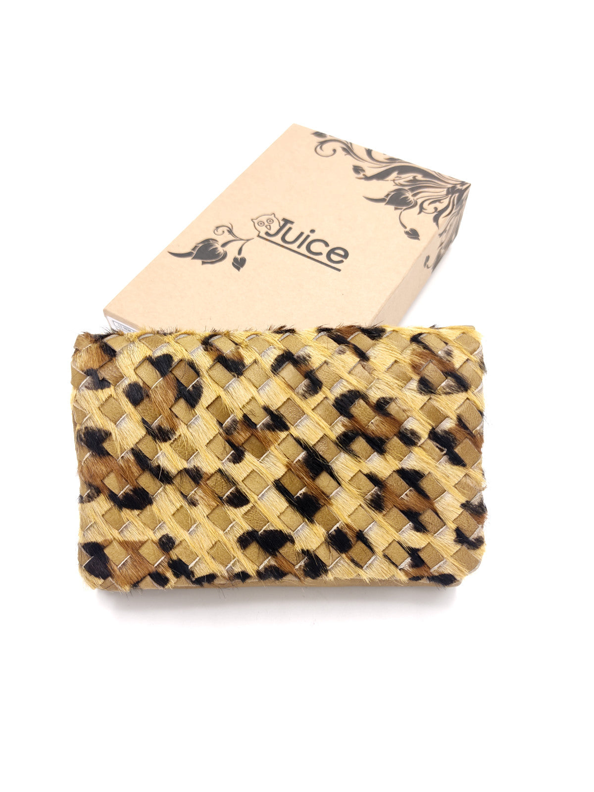 Washed leather and calf hair wallet art. LE1034.422