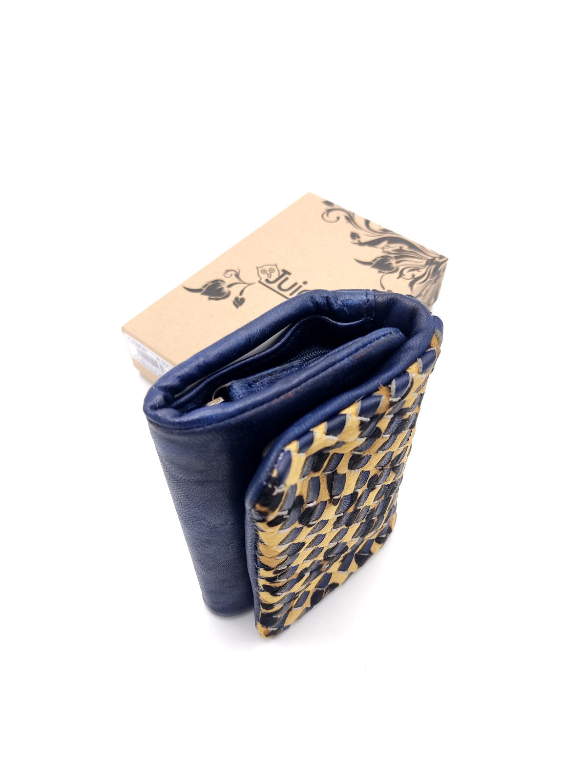 Washed leather and calf hair wallet art. LE1034.422