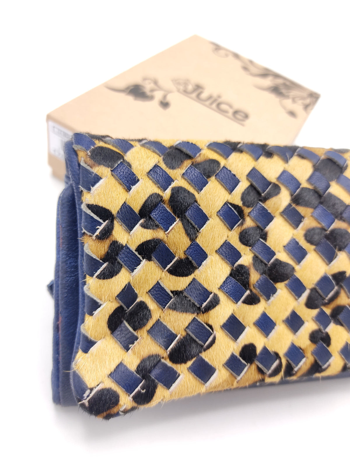 Washed leather and calf hair wallet art. LE1034.422