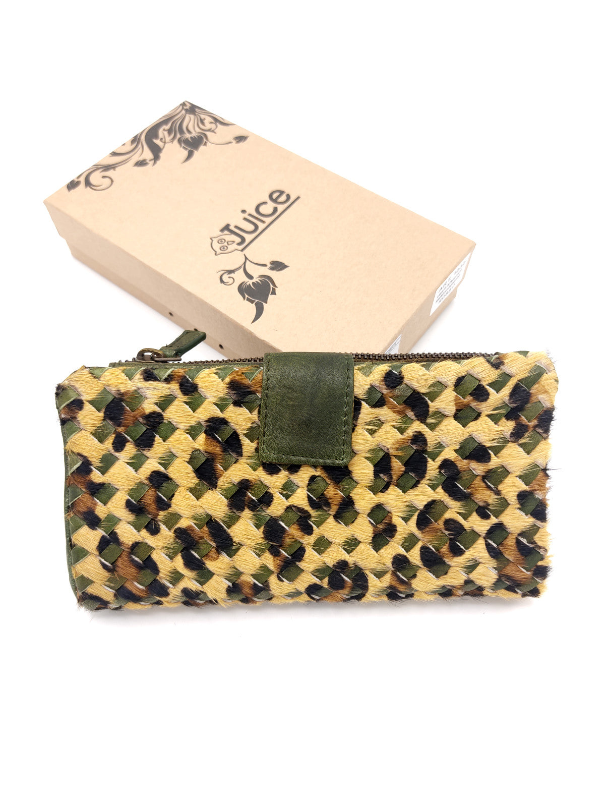 Washed leather and calf hair wallet art. LE1032.422