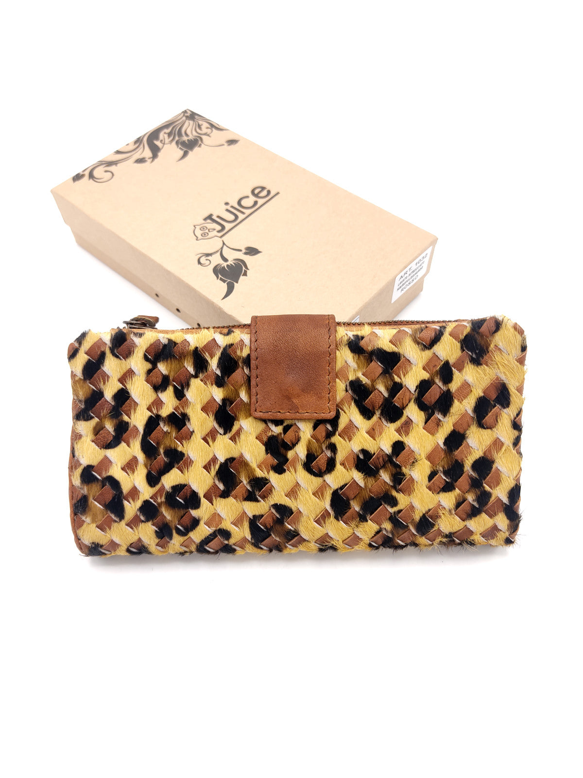 Washed leather and calf hair wallet art. LE1032.422