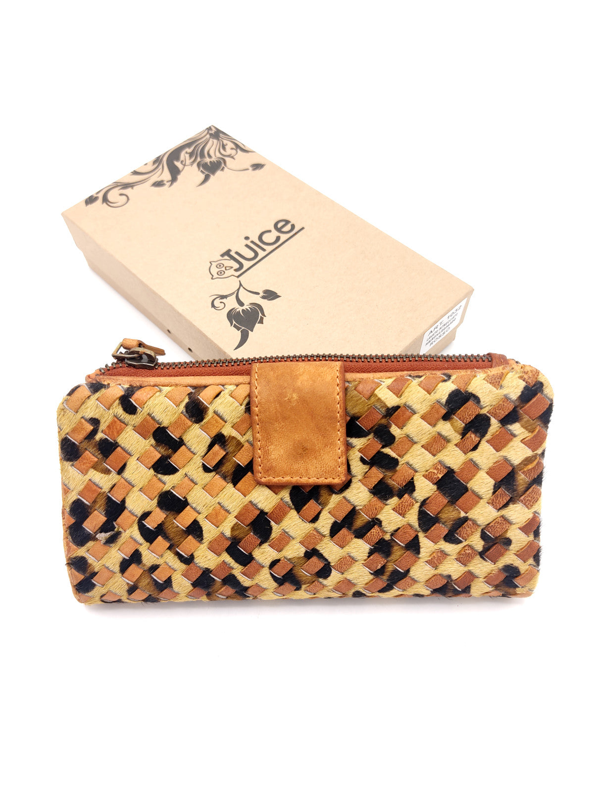 Washed leather and calf hair wallet art. LE1032.422