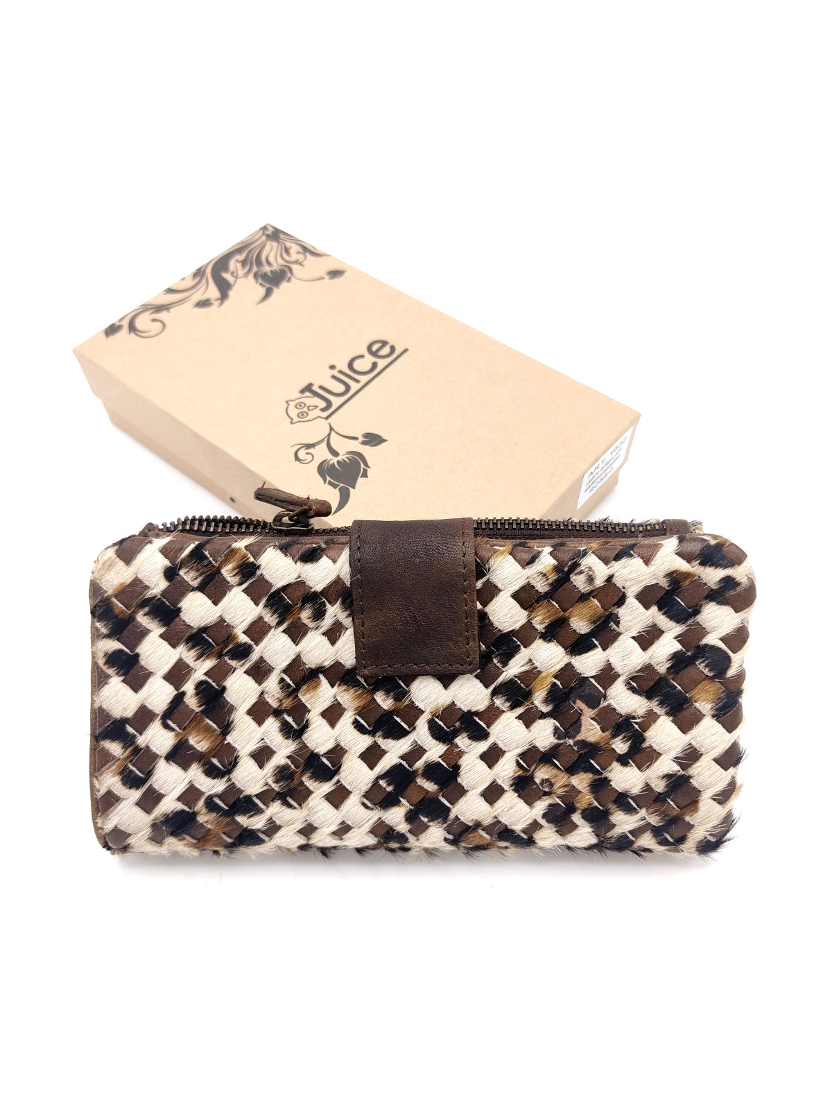 Washed leather and calf hair wallet art. LE1032.422