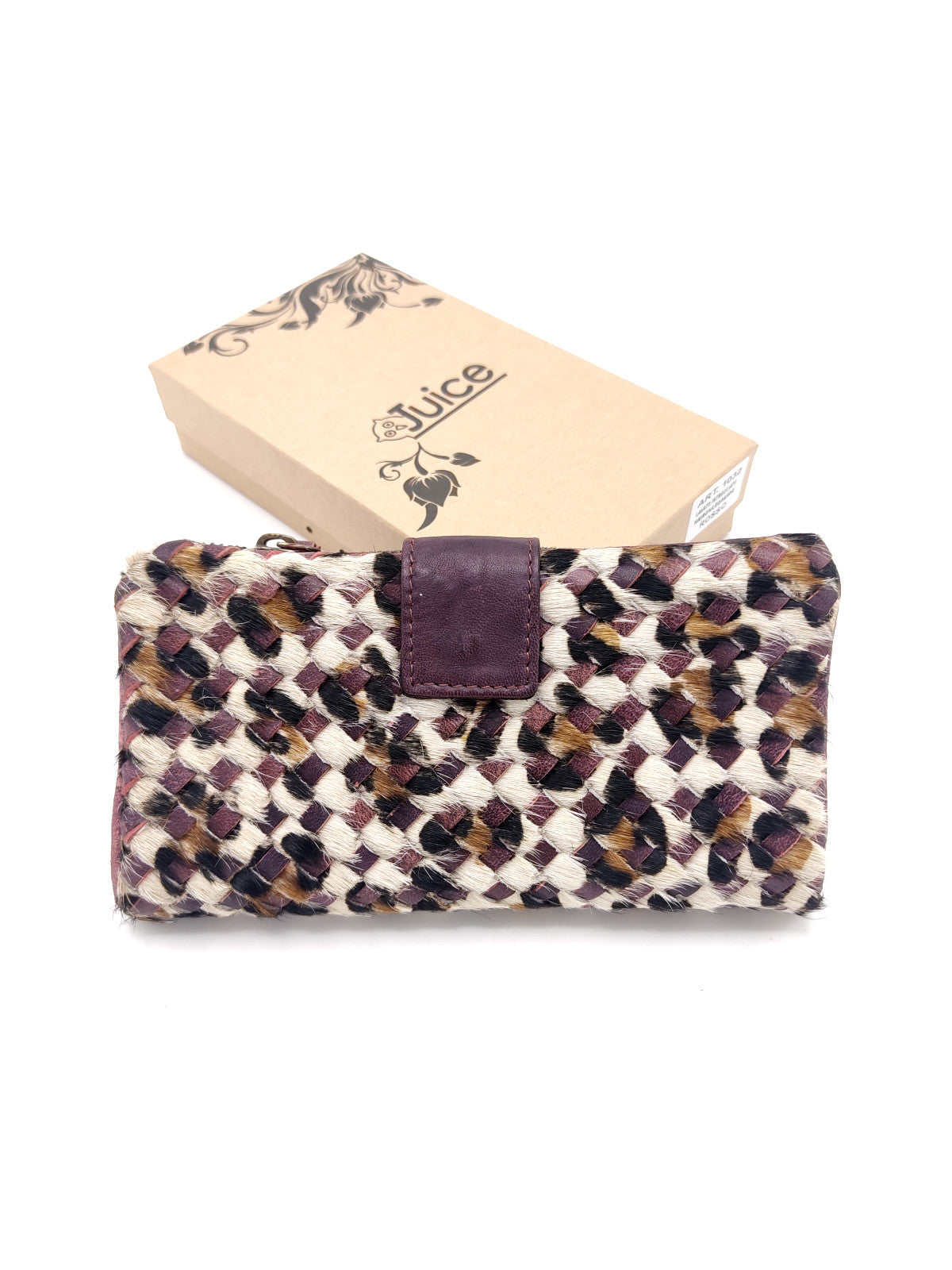 Washed leather and calf hair wallet art. LE1032.422