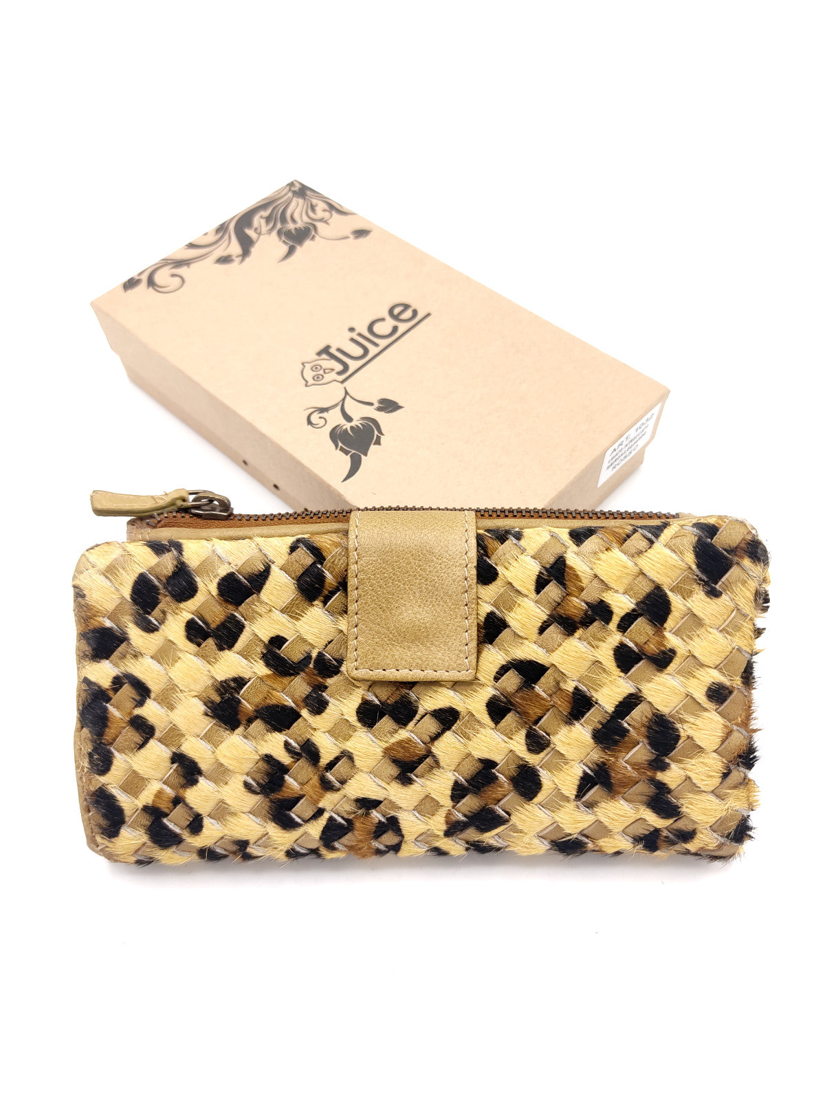 Washed leather and calf hair wallet art. LE1032.422